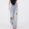 Jeans da donna WCFCX STUDIO Strappati a vita alta Donna Y2K Street Pantaloni vintage a gamba larga in denim Moda coreana sexy