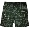 Shorts masculinos abstrato fórmula matemática padrão praia 3d boardshorts masculino/feminino calças curtas streetwear roupas masculinas