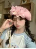 Berets Fresh Sweet Girl Show Show Small Treptible Pearsoile Pink Bow Bert Beret Cloud Cap Ectagonal Cap Japanese Y2K