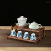 Service à thé chinois en bois massif noyer, couture multicouche, service à thé, rangement, étagère Antique, bureau, cérémonie, tasse, égouttoir
