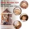 Dolls 30 cm ręcznie robiony pluszowy miękki nadziewana bawełna z złotymi kręconymi tkaninami do włosów pełne ubrania zestaw 230407