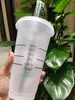 Mermaid Goddess 24oz/710ml Plastic Mugs Tumbler Reusable Clear Drinking Flat Bottom Pillar Shape Lid Straw Cups mug