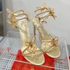 Rene Caovilla Margot Crystal Pink Sandal Gold Butterfly Stiletto Heel Evening Designer Snake Strap Ankle Wraparound Around the Women's High Sandals