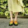 Scarpe eleganti Taglia 36-42 Scarpe basse da donna con stampa vintage a contrasto Stringate Casual Punta tonda Tacco spesso Verde