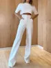 Dwuczęściowe spodnie damskie Summe Suits Solid Pants Sets O-Neck Crop Top i prosty kasowy zestaw dla kobiet 2023