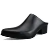 Klänningskor Mens Half Slippers 5cm High Heels Black Blue White Summer Office Sandaler äkta läder Point Toe 2023 Fashion Slides