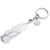 Keychains FYJS Unique Silver Plated Wire Wrap Geometric Shape Many Colors Quartz Stone Key Chain Fashion Jewelry