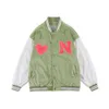 monclair north the face jacket Men's Autumn and Winter Butter Fruit Green Baseball with Love Patch Embroidery Contrast Color Jacket