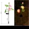 Gräsmattor Solar Led Lotus Lily Flower Lamp LED Solar Light For Garden Decoration Waterproof Outdoor Landscape Lawn Lamp för uteplatsen P230406