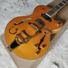 Top Yellow Double F Hollowbody Jazz Electric Guitar, Large Tremolo System Guitar