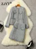 Dwuczęściowa sukienka ZJYT Projektant Runway Winter Suit 2pcs damska retro tweed wełniana kurtka i rajstopy elegancki zestaw imprezowy zestaw 230407