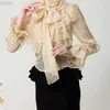 Camicette da donna Camicie da donna New Runway hot Designer Ladies Princess Royal Chiffon Ruffles Manica lunga Fiocco a cascata Camicetta con volant Camicia Top M230407