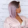 Ombre t częściowo koronkowe bob ludzkie peruki włosy fioletowe prosto dla kobiet Brazylijskie krótkie 13x1x6 Front
