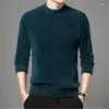 Herrtröjor tröja förtjockad imitation mink vinter varm ung och medelålders fritid ren färg halv krage hög elastisk