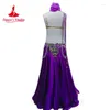 Scen Wear Belly Dance Costume For Women Dustomised Bh Headbonad Satin Long Kjol 3st Oriental Performance Clothes