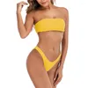 Maillots De Bain Femme 2Pcs Ensemble Bikini Femme Couleur Unie Sling Push Up Bra Tops Avec String Briefs Vacances Vacances Maillot De Bain Femme