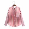 Women's Polos 2023 Fall Clothing European And American Style Retro Striped Printed Shirt Fashion Casual All-match Loose