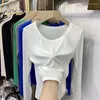 Women's T-skjortor T-shirt Kvinnor Spring/Summer Solid Color Long Sleeve O-Neck Fashionable Simplicity Tshirts Drop Sale PQDZ66