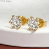 Stud 6-Prong Setting Classicl Moissanite Stud Earrings 925 Silver Plated Yellow Gold Brilliant Round Cut Diamond Ear Studs with GRA YQ231107