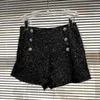 Women's Shorts PREPOMP 2023 Spring Collection High Waist Double Breasted Metal Buttons Sequins Hairy Women GH462