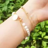 Länkarmband Sinleery rostfritt stål koreansk mode pärla till hand armband för kvinnor guldfärg smycken tillbehör SSB