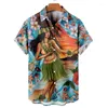 Mäns casual skjortor Vintage Hawaiiansk herrskjorta 3D -tryck Buttor Down Overdimensionerad Short Sleeve Beach Holiday Lapel Topps Male Loose Summer