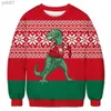 Damenpullover Ugly Dinosaur 3D-gedruckter Weihnachtspullover Herren- und Damenoberteile Weihnachtspullover mit Kapuze HerbstweihnachtspulloverL231107