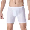 Onderbroek heren ijs zijden mesh ademende boksers shorts sexy ondergoed man trunks sport gym lange been platte boksers u convex zakje