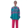 Kadın Sweaters Tembel Rüzgar Alfabe İplik Boyalı Uzun Sızlı Yuvarlak Yuvarlak Boyun Gevşek Süveter 2023 Sonbahar ve Kış Sıcak Moda Üstü Kadınlar