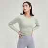 Luluwomen Yoga vêtements haut femme sport nu à manches longues course entraînement chemisier stretch serré fitness séchage rapide T-shirt