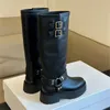 Bottes d'équitation pour femmes de styliste 2023, nouveau style européen et américain, longueur au genou, boucle à semelle épaisse, bottes de chevalier occidentales, chaussures personnalisées à la mode pour femmes