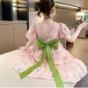 Girl s Dresses Kids Girls 2023 Summer Bow Princess Children Solid color Clothing Baby Wedding Party 230407