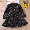 Flickans klänningar Intressant Bear Girl Dress Autumn Long Sleeve Flower Princess Dress Children's Clothing Butterfly Tie Children's Dress 2-6y 230407