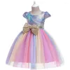 Girl Dresses Girls 2023 Summer Teenagers Bow Mesh Princess Dress Elegant Children Clothes Cake 4 8 10 Years Kids Outfit
