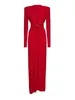 Casual Dresses VKBN S Party Red Evening Women Low Chest Metal Ring V Neck Banquet Maxi Wedding For Female