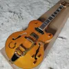 Top Yellow Double F Hollowbody Jazz Electric Guitar, Large Tremolo System Guitar