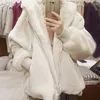 Women's Fur White Lamb Faux Jacket Women With Hood Raglan Sleeve Zipper Korean Fashion Clothing For Womens 2023 Loose Fitting Coat