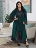Etniska kläder Siskakia Fashion Sequins Black Mesh Patchwork Dubai Abaya Elegant Casual Full Hylsa V-Neck Long Dress Women Muslim