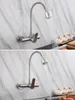 Kitchen Faucets Wall Mounted Faucet Stream Sprayer Sink 360 Degree Swivel Flexible Hose Double Holes Cold And Water Mixer Tap