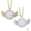 Party Favor Sublimation Necklace Blank Angel Wings Heat Transfer Metal Pendant Diamond Drop Delivery 202 Dhqom