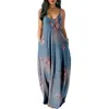 Casual Dresses Women's Party Blue Butterfly Print Sleeveless Sexy Summer Long Pullover Dress Woman Clothes Suspenders Robe VestidoCasual