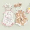 Ensembles de vêtements été enfant en bas âge né bébé filles vêtements gaufre imprimé floral sans manches body volants cordon short bandeau 230407