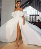 Sexy Hoge Split Satijnen Trouwjurk 2024 Met Afneembare Mouwen A-lijn Strapless Hof Trein Bruid Jurken Robe De Mariage