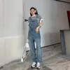 Damesjeans, 2023 Designer Spring Summer Luxury Brand Retro overalls zijn flodderig en afslanken, terwijl high-end rechte pijlengte-lengte broek