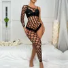 Sexy feminino corpo preto fishnet bodysuit ombro único diamante teddy bodystockings lingerie erótica trajes porno