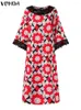 Sukienki swobodne Vonda 2023 Bohemian Floral Printed Sundress Women Long Maxi sukienka koronkowa patchworka luźna rękaw z luźną szatą femme