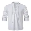 Men s T Camisetas 2023 V Camisa de pescoço camiseta moda moda vintage fina de manga comprida top homens casuais respiráveis ​​Viking Lace Up Man Shirts 230407