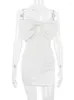 Robes décontractées élégantes soirée de mariage femmes Chic blanc Satin nœud papillon Corset été dos nu fête sans bretelles moulante Mini robe