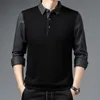 Men s T Shirts Fashion Striped Polo Shirts for Solid Color Casual Designer Long Sleeve Tops Button Collar Clothing 230407