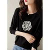 Women's T-Shirt Fashion Solid Color Embroidered Flower T-shirt for Women's Clothing Autumn Loose Relaxed Drawn Full Matching Korean T-shirt 230407